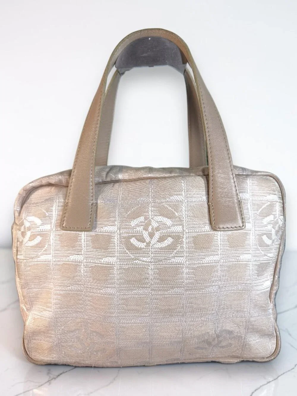 Chanel Vintage Beige Silver CC New Travel Line Bowler Crossbody Satchel with COA